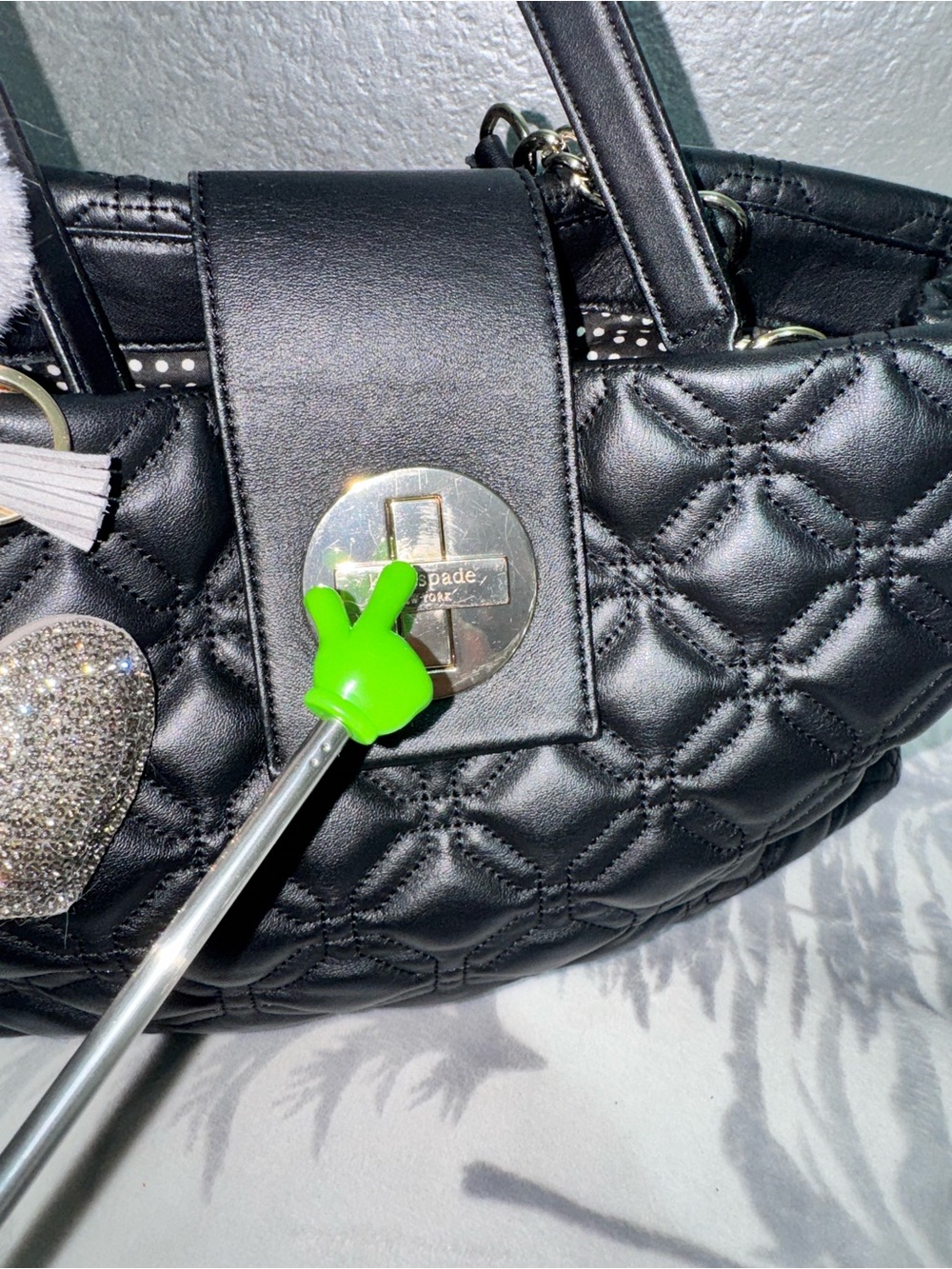 kate spade Black Quilted Shoulder Bag with Gold Hardware and Heart Charm - Picture 3 of 17
